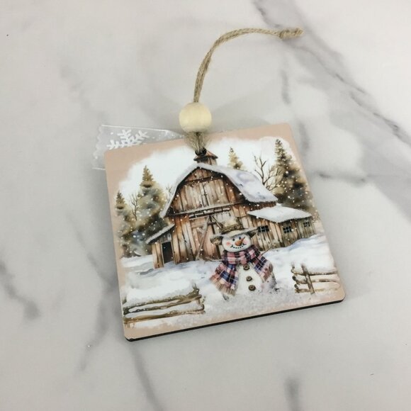 Rustic Country Snowman 3.5" Wooden Christmas Ornament - Picture 5 of 6